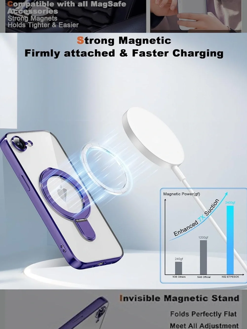 iPhone 16 Case with Invisible Magnetic Ring Stand Purple